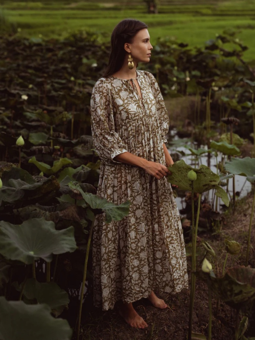 Daughters of India Kyra maxi dress olive